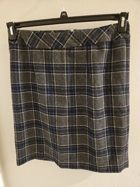 Chadwicks Skirt Womens Blue Gray Plaid Pencil Wool Blend Preppy Academia Sz 10P